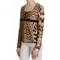 Camicetta superiore da donna leopardata scollo tondo marrone - IT46