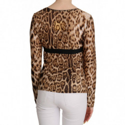 Camicetta superiore da donna leopardata scollo tondo marrone - IT50