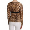 Camicetta superiore da donna leopardata scollo tondo marrone - IT50