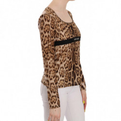 Camicetta superiore da donna leopardata scollo tondo marrone - IT50