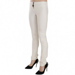 Pantaloni eleganti skinny bianchi a vita media - IT42-M