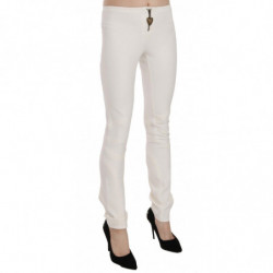 Pantaloni eleganti skinny bianchi a vita media - IT42-M