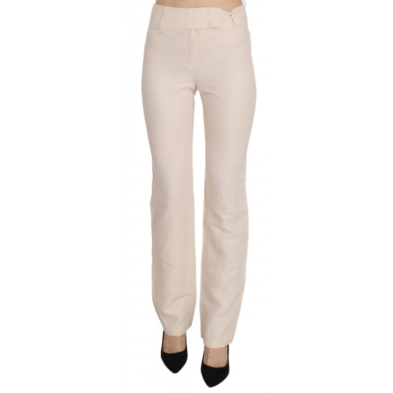 Pantaloni eleganti svasati in misto seta bianco a vita alta - W32
