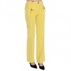 Pantaloni dritti a vita media in velluto a coste giallo - IT46-XL