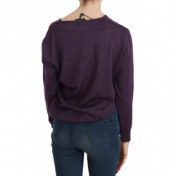 Top pullover a maniche lunghe con scollo a V viola - XXL