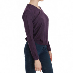 Top pullover a maniche lunghe con scollo a V viola - XXL