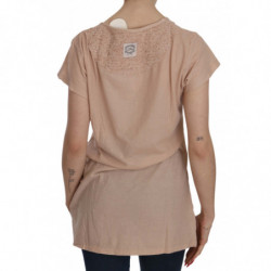 Camicetta cotone camicia maniche corte pizzo crema rosa - IT44-L