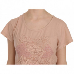 Camicetta cotone camicia maniche corte pizzo crema rosa - IT44-L