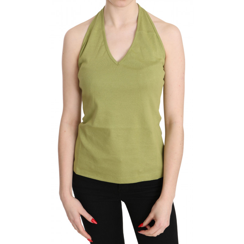 Camicetta canotta casual senza maniche cotone verde scollo all'amer