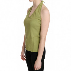 Camicetta canotta casual senza maniche cotone verde scollo all'amer