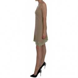 Mini abito in cotone con cinturino spaghetti in pizzo beige - IT46-XL
