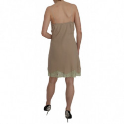 Mini abito in cotone con cinturino spaghetti in pizzo beige - IT46-XL