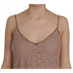 Mini abito in cotone a trapezio con cinturino spaghetti beige - IT44-L