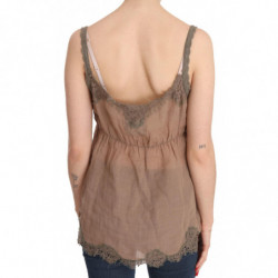 Camicetta scollatura superiore pizzo marrone spalline sottili - IT44-L