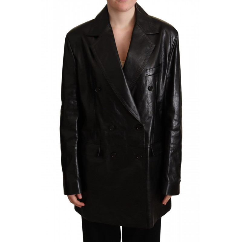 Giacca in pelle nera doppiopetto - IT40-S