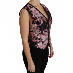Top in camicetta con gilet floreale rosa nero - IT38-XS