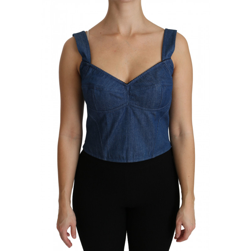 Top in cotone con camicetta bustier senza maniche blu - IT36 - XS
