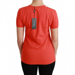 Top in cotone T-shirt girocollo a maniche corte rossa - IT40-S