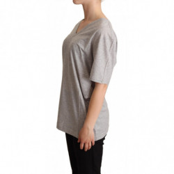 T-shirt con scollo a V in cotone 100% tinta unita grigia - IT38-XS