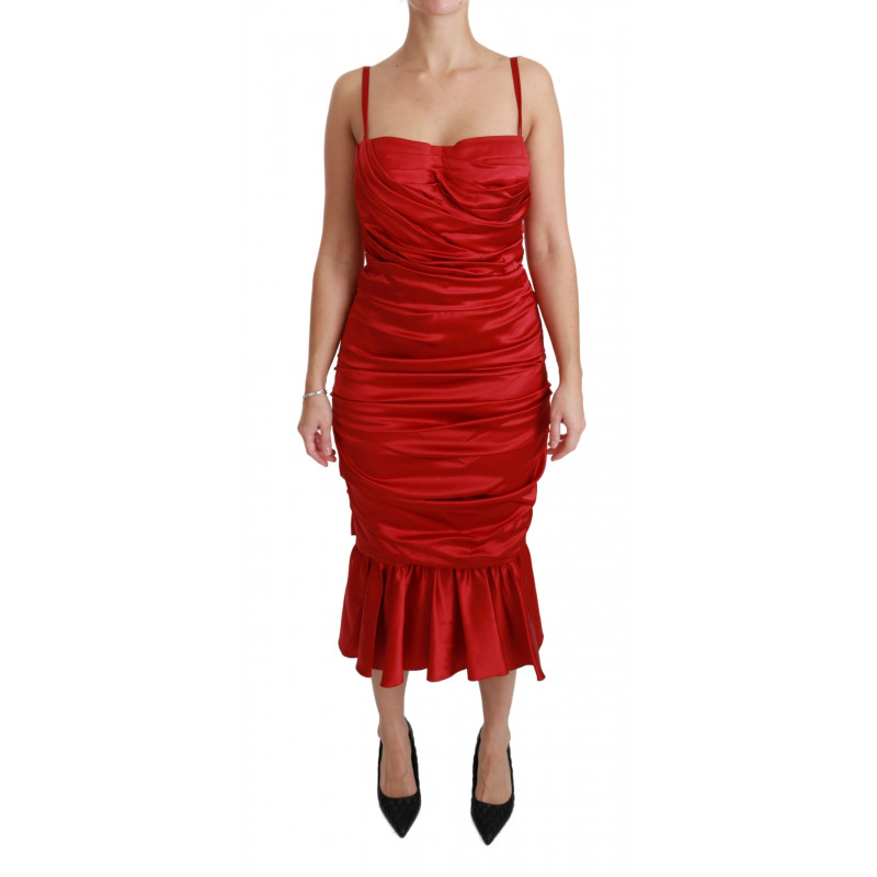 Abito aderente a sirena in seta elasticizzata rossa - IT36 - XS