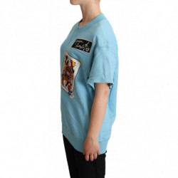 T-shirt blu con maglione con carta Regina di cuori - IT38-XS
