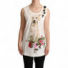 T-shirt decorata con stampa floreale di cane bianco - IT38-XS