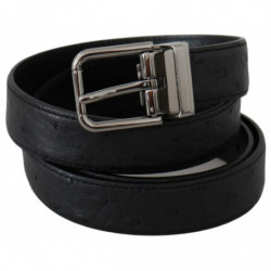 Cintura fibbia argento motivo pelle esotica nera - 90 CM / 36 INCHES