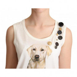 T-shirt decorata con stampa floreale di cane bianco - IT38-XS