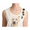T-shirt decorata con stampa floreale di cane bianco - IT38-XS