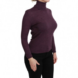 Maglione di lana con collo alto e maniche lunghe viola - S