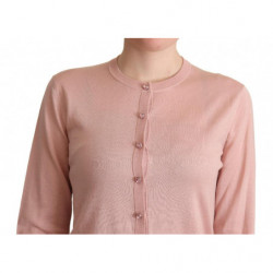 Maglione cardigan con bottoni in seta e cashmere rosa - IT44-L
