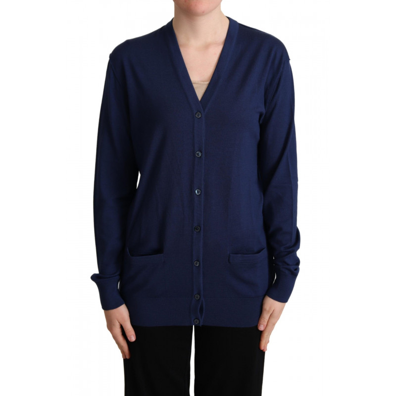 Maglione cardigan button down in lana vergine blu - IT42-M
