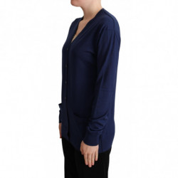Maglione cardigan button down in lana vergine blu - IT42-M