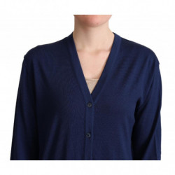 Maglione cardigan button down in lana vergine blu - IT42-M