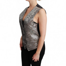 Top metallico senza maniche in broccato argento - IT40-S