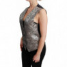 Top metallico senza maniche in broccato argento - IT40-S