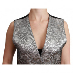 Top metallico senza maniche in broccato argento - IT40-S