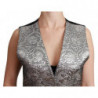 Top metallico senza maniche in broccato argento - IT40-S