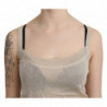 Canotta beige senza maniche cinturino spaghetti. Top trasparente -