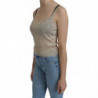 Canotta beige senza maniche cinturino spaghetti. Top trasparente -