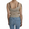 Canotta beige senza maniche cinturino spaghetti. Top trasparente -