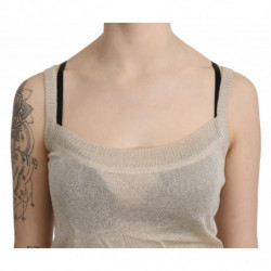 Canotta beige senza maniche cinturino spaghetti. Top trasparente -