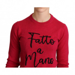Maglione pullover in lana di cashmere ricamato rosa - IT48-XXL