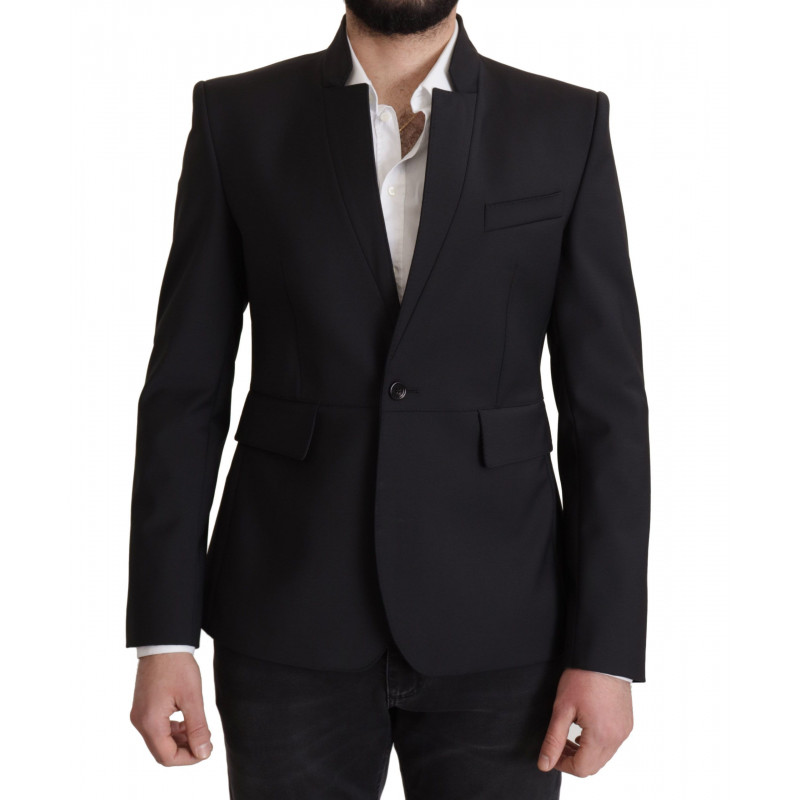 Blazer da uomo cappotto monopetto in lana nera - IT50 - L