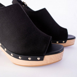 Sandali con zeppa Susanne in pelle e tessuto neri - EU34/US4