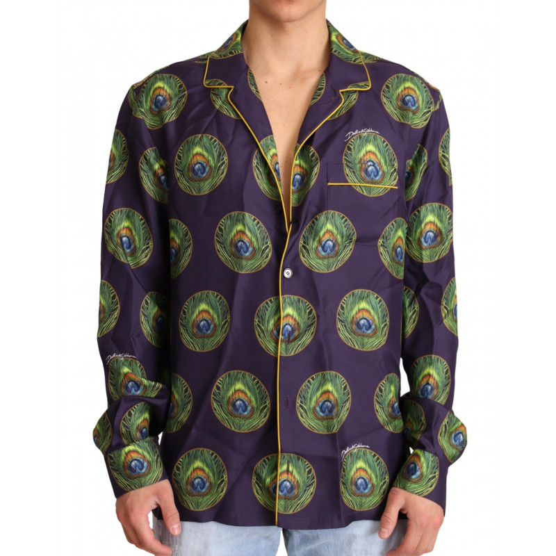 Camicia da uomo in seta con logo verde viola - IT38 - XS