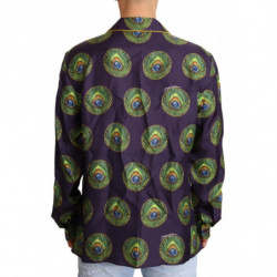 Camicia da uomo in seta con logo verde viola - IT38 - XS