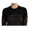 Top pullover con inserto in pizzo lurex nero lucido - IT46-XL