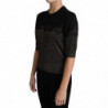 Top pullover con inserto in pizzo lurex nero lucido - IT46-XL