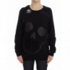 Maglione pullover girocollo con stampa motivo in cotone nero - IT40-S